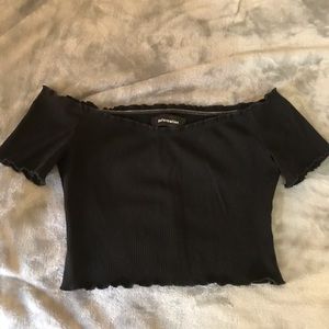 New Reformation Black Ribbed Cropper Shirt